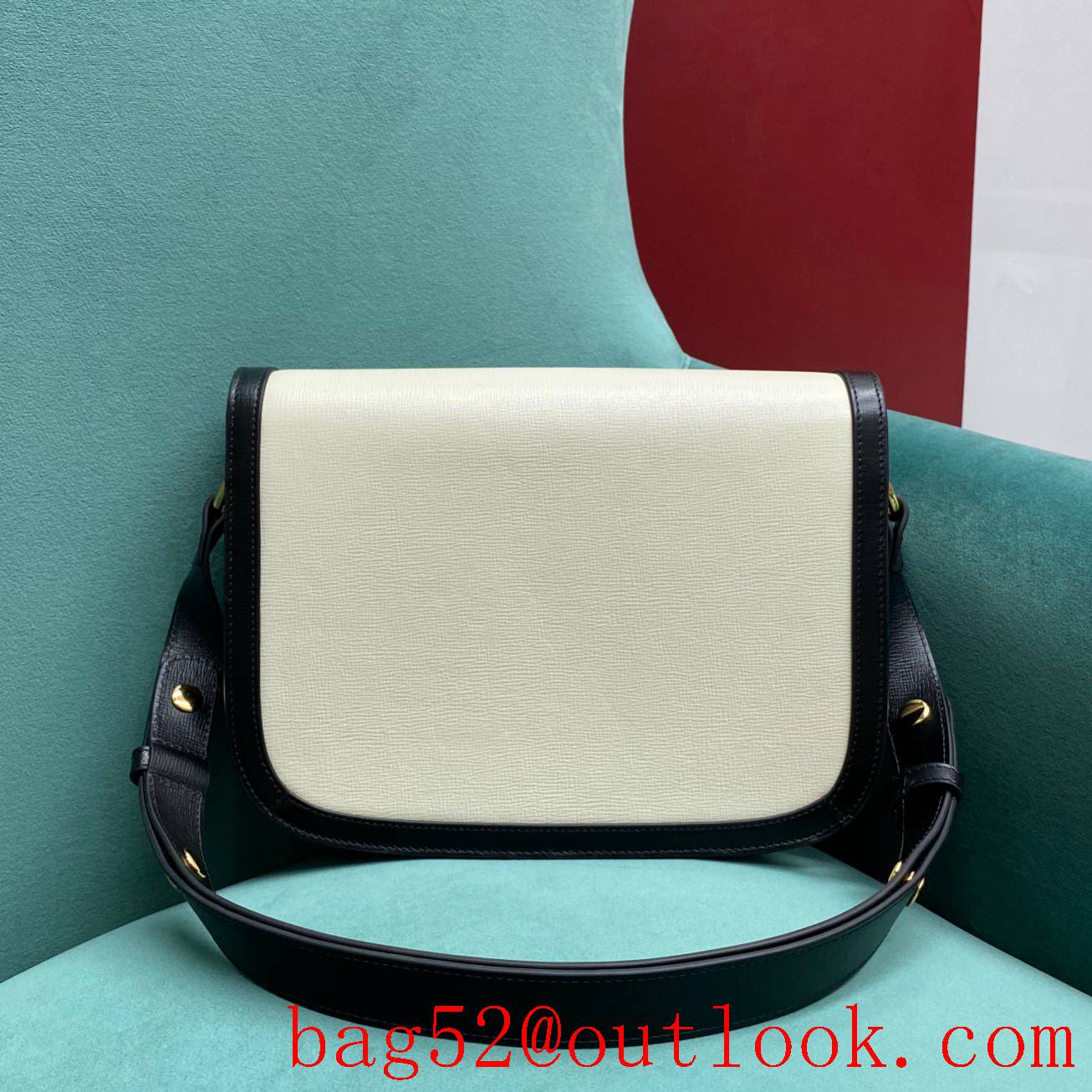 Gucci 1955 Full Leather Saddle yellow white shoulder handbag