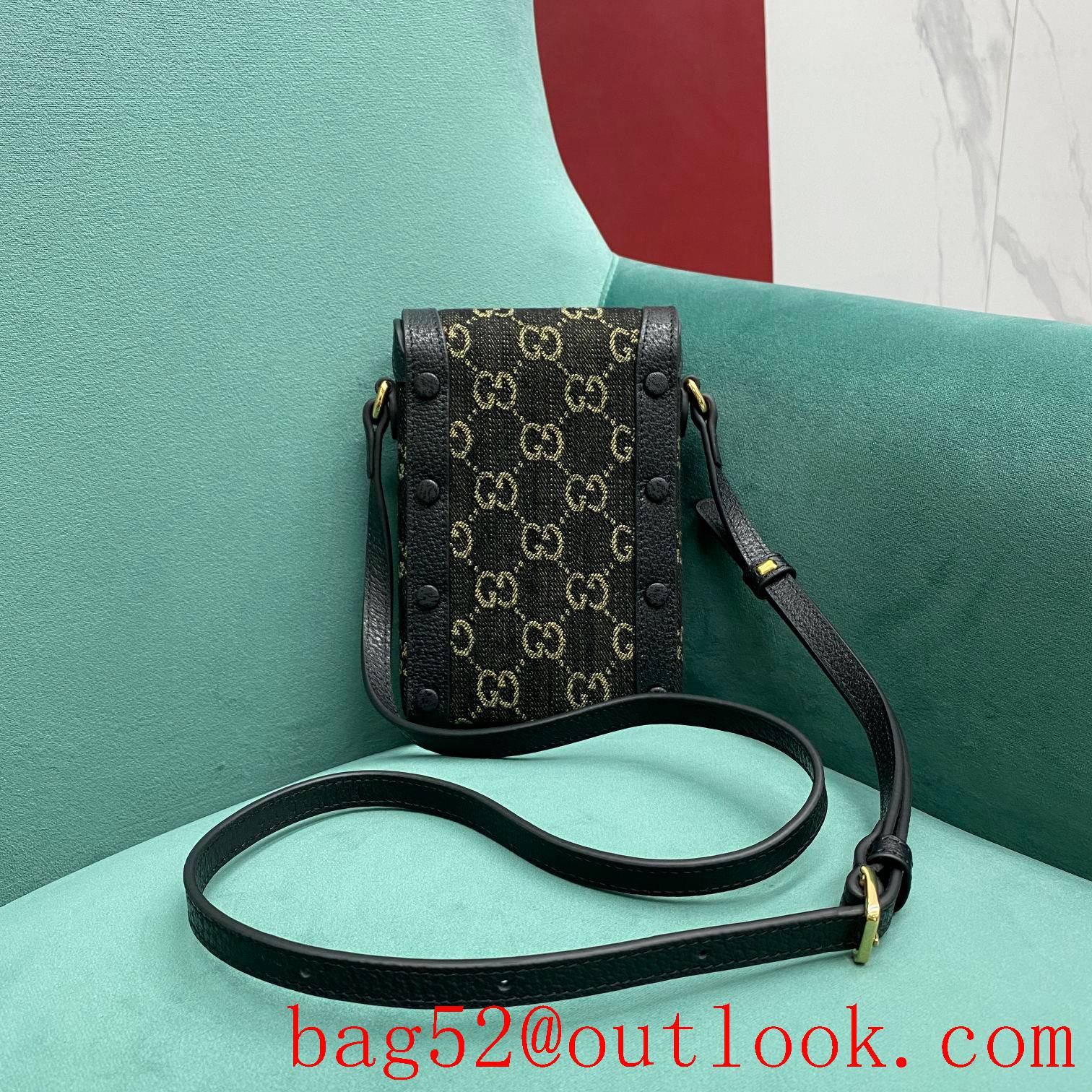 Gucci black denim with leather black crossbody handbag