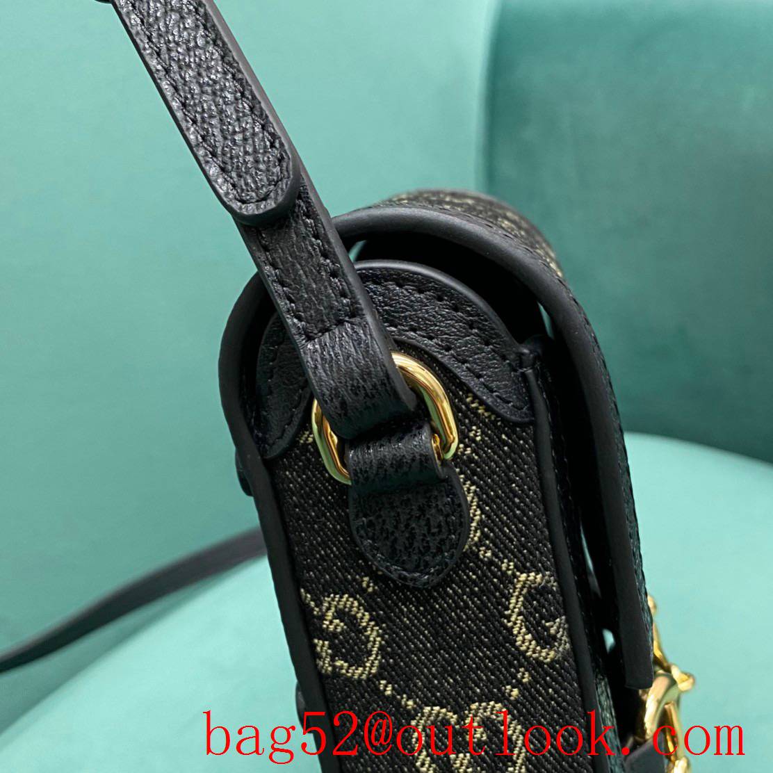 Gucci black denim with leather black crossbody handbag