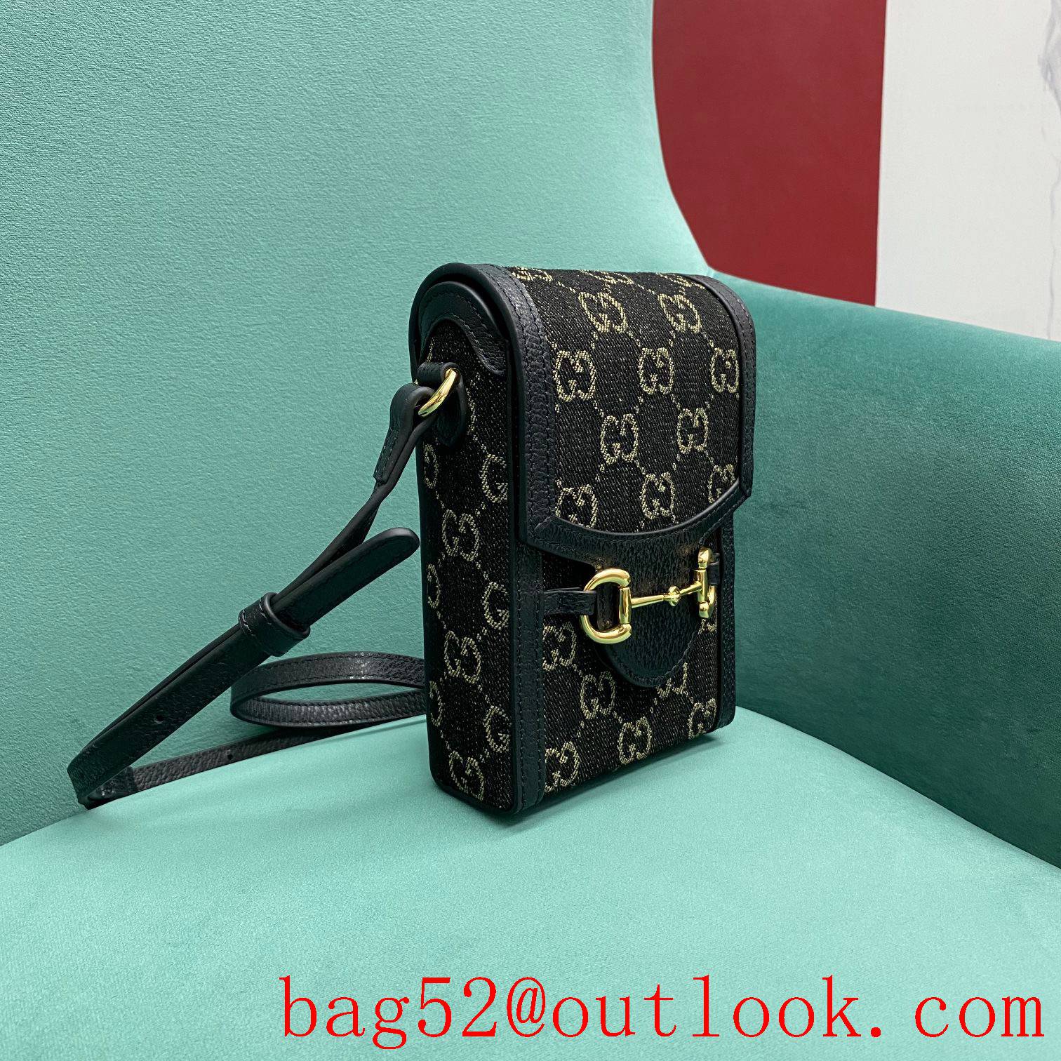 Gucci black denim with leather black crossbody handbag