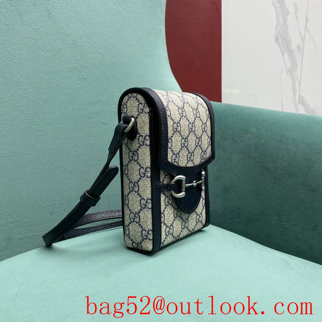 Gucci 1955 Horsebit Phone Case navy blue women's handbag