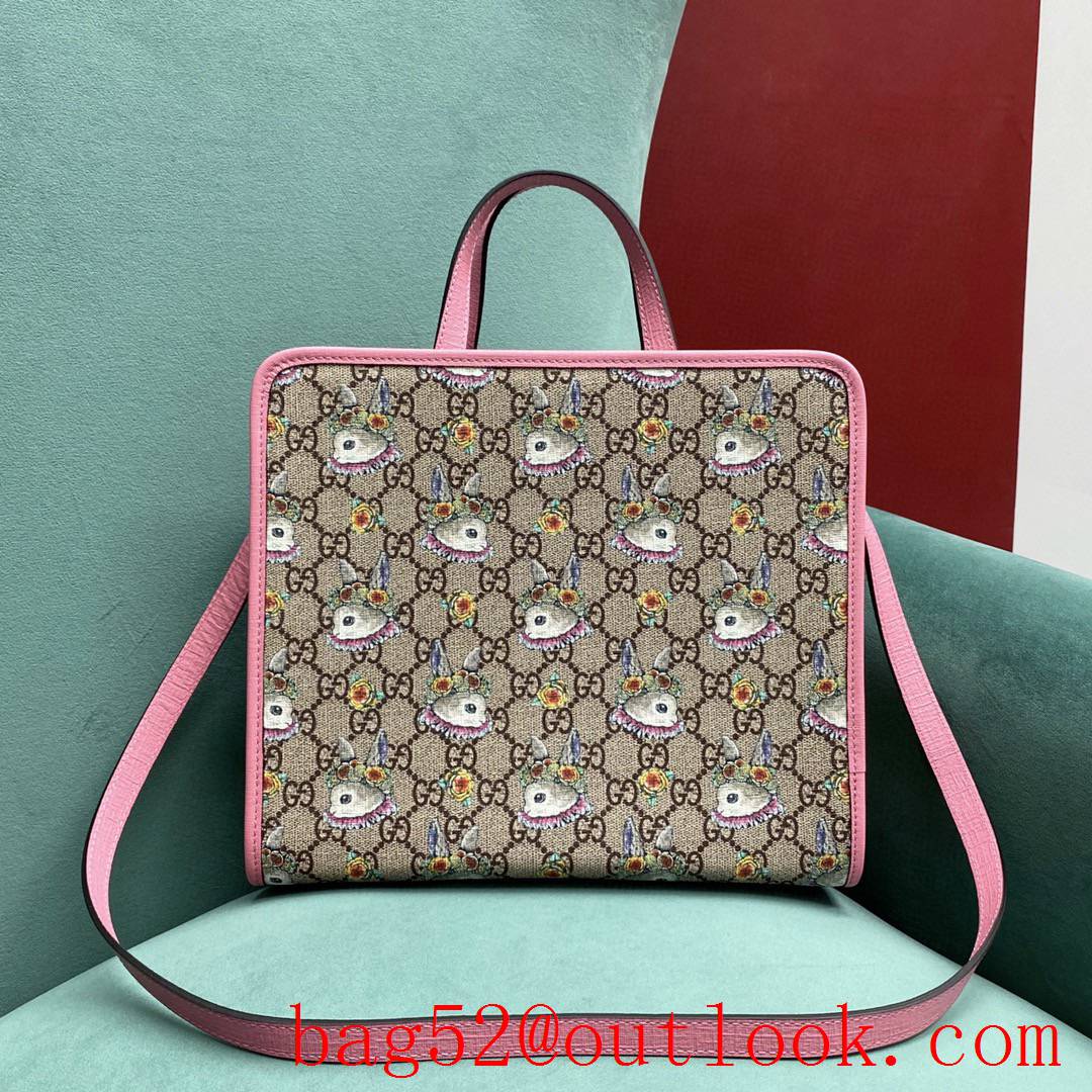 Gucci Rabbit pattern pink tote large handbag