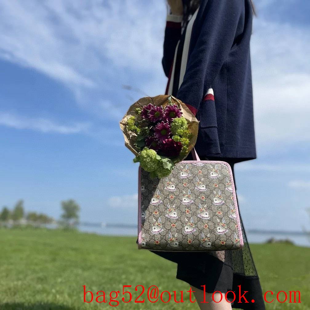 Gucci Rabbit pattern pink tote large handbag