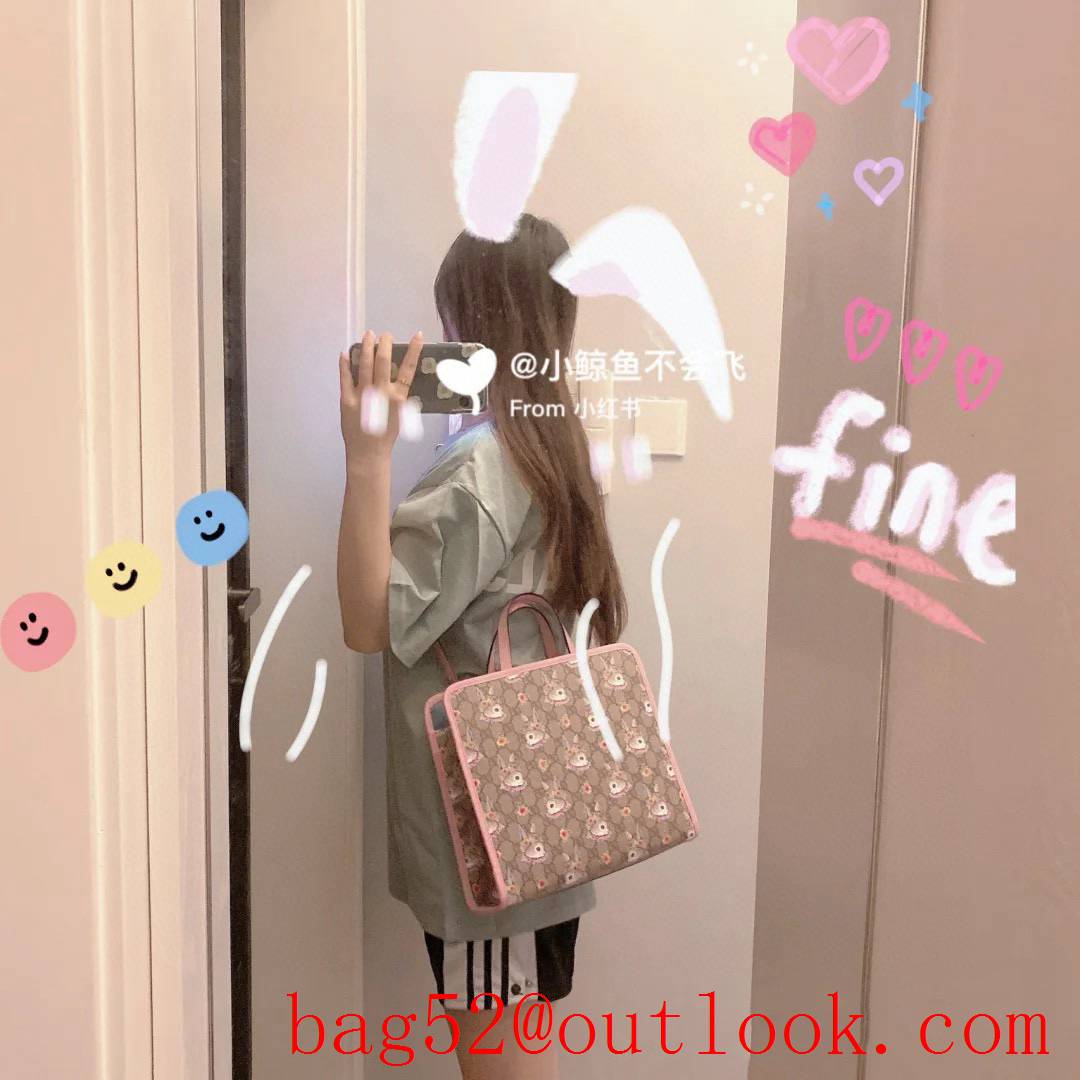 Gucci Rabbit pattern pink tote large handbag