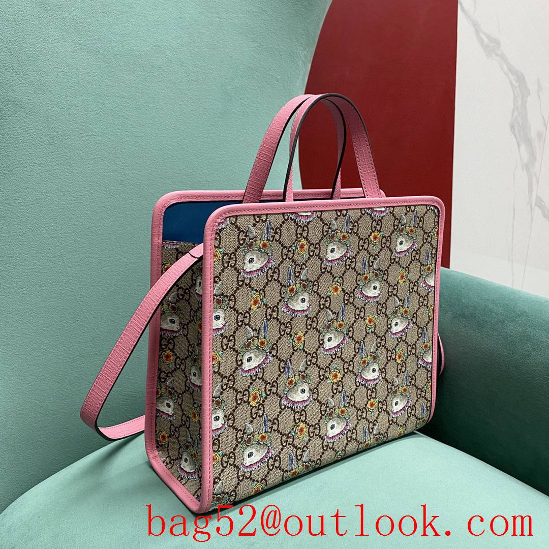 Gucci Rabbit pattern pink tote large handbag