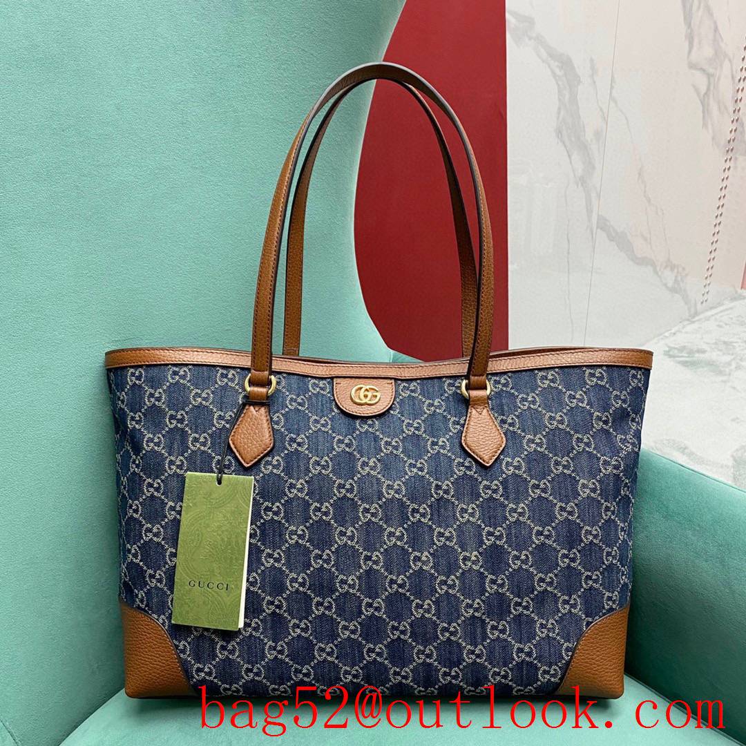 Gucci GG Denim Collection Ophidia Tote navy blue shoulder handbag