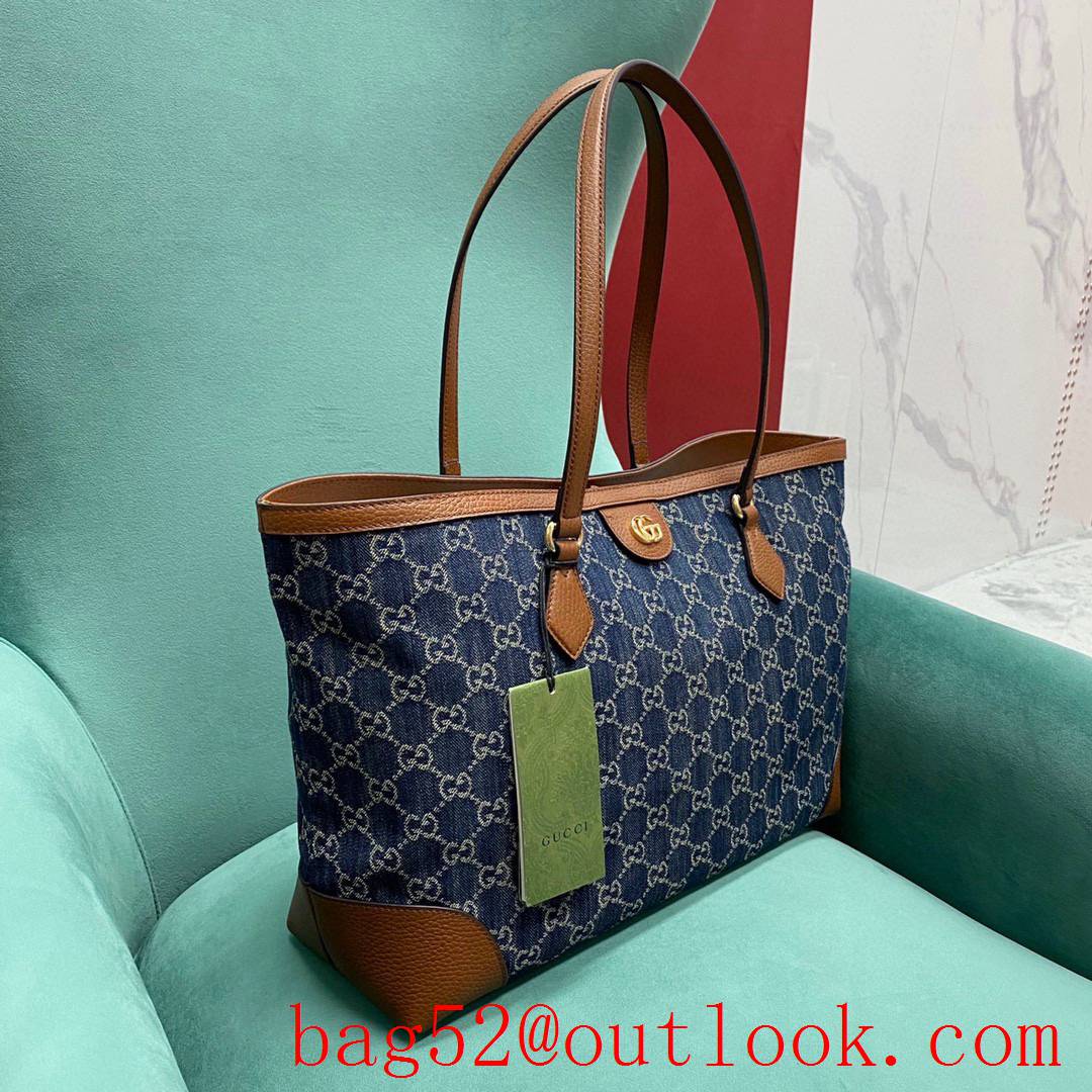 Gucci GG Denim Collection Ophidia Tote navy blue shoulder handbag