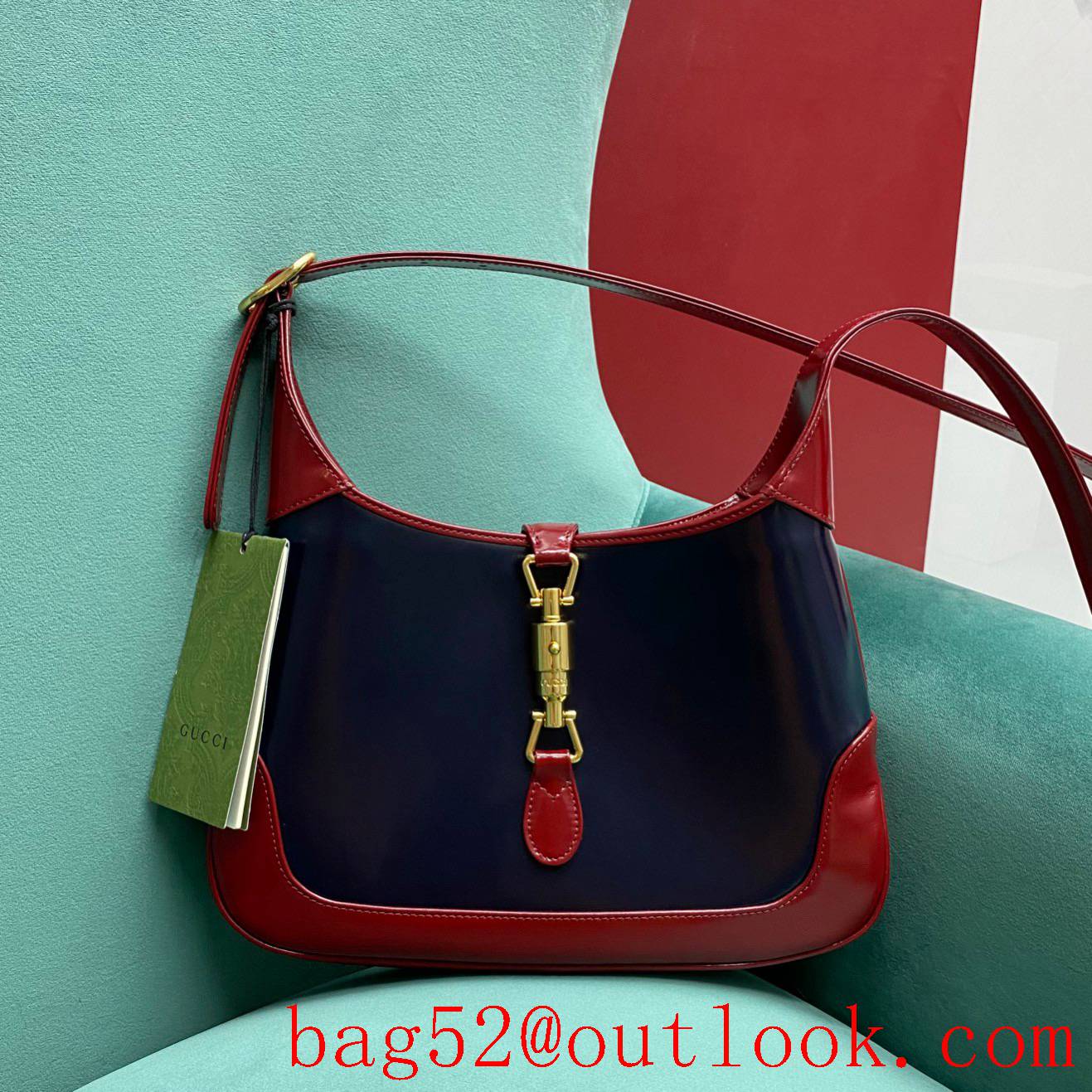 Gucci Jackie 1961 navy blue with red medium shoiulder crossbody handbag