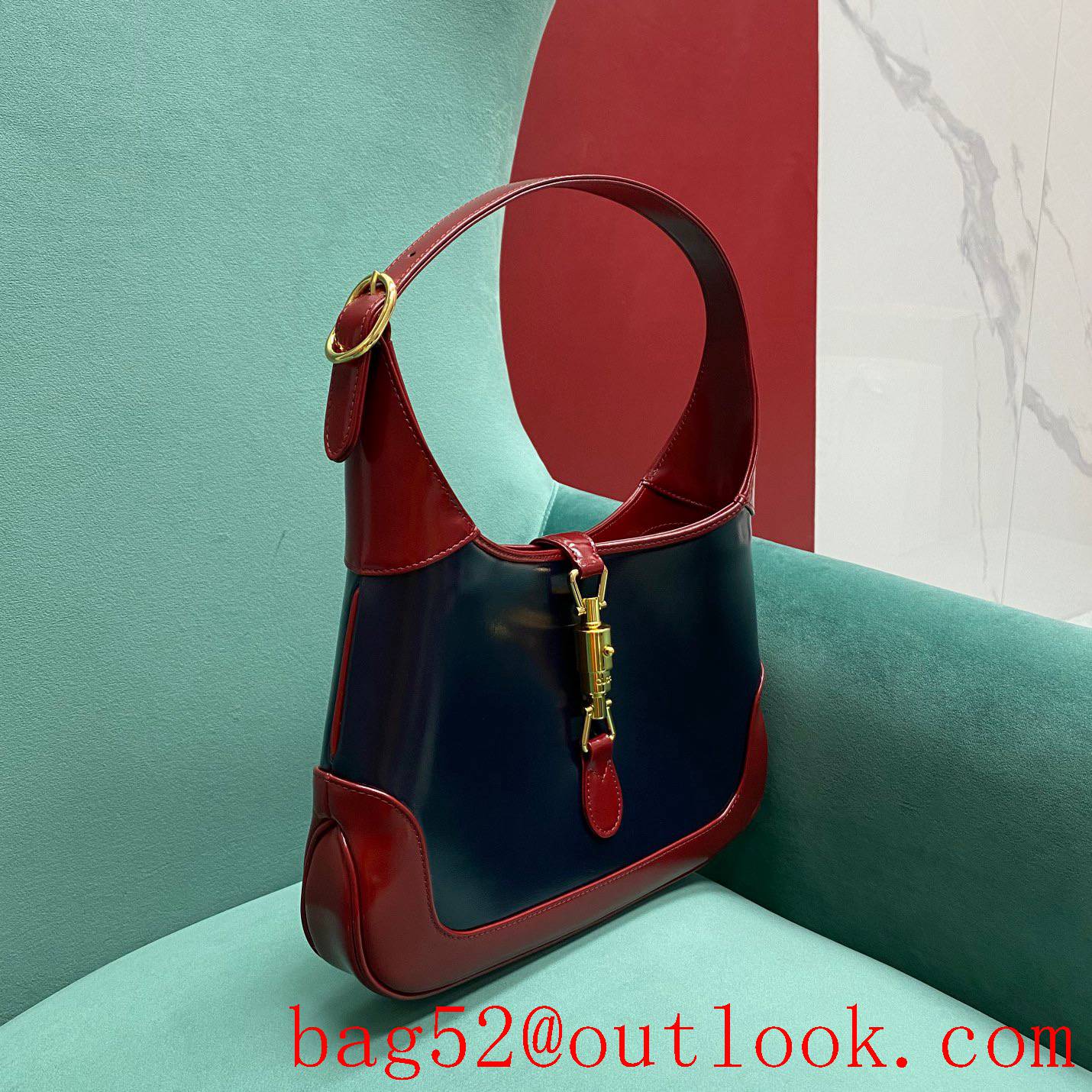 Gucci Jackie 1961 navy blue with red medium shoiulder crossbody handbag