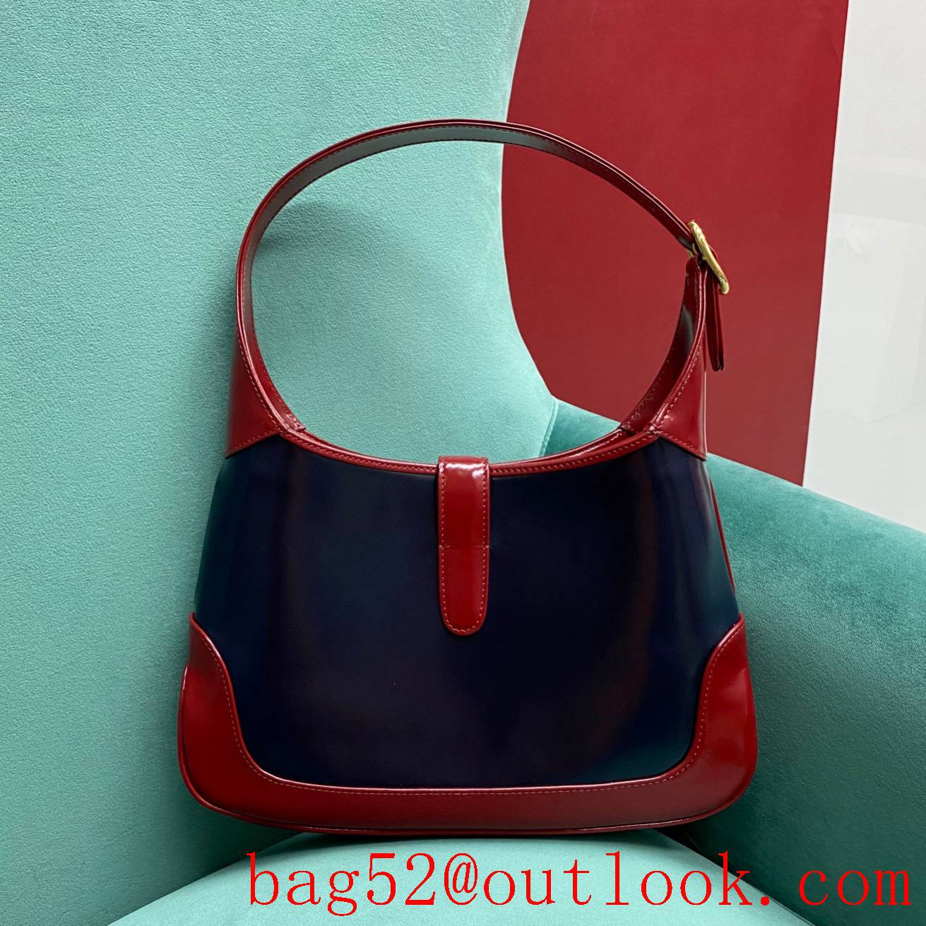 Gucci Jackie 1961 navy blue with red medium shoiulder crossbody handbag