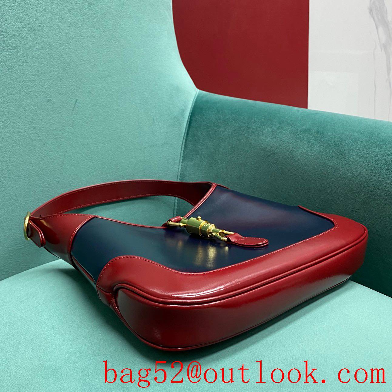 Gucci Jackie 1961 navy blue with red medium shoiulder crossbody handbag