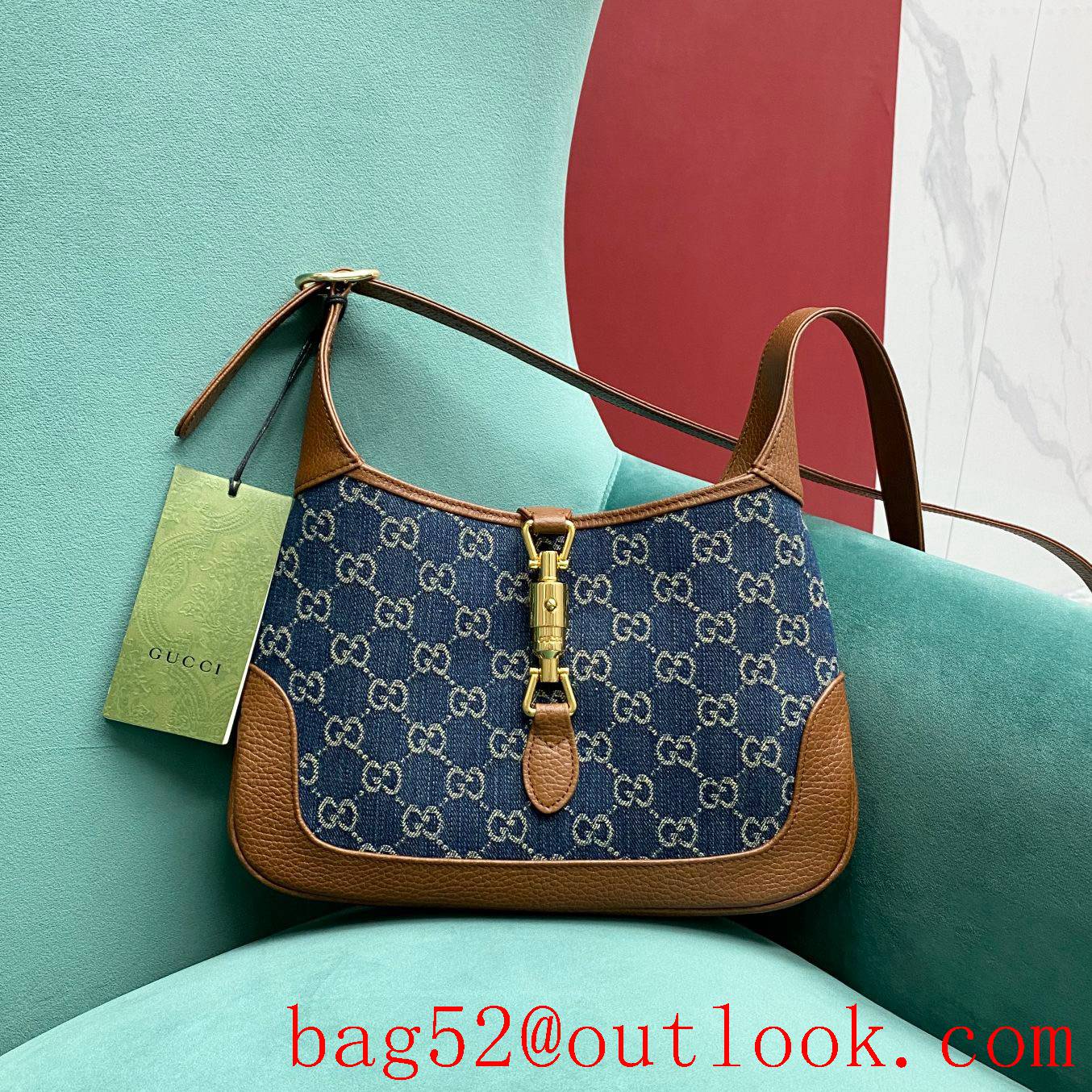 Gucci Jackie 1961 navy blue with red medium shoiulder crossbody handbag