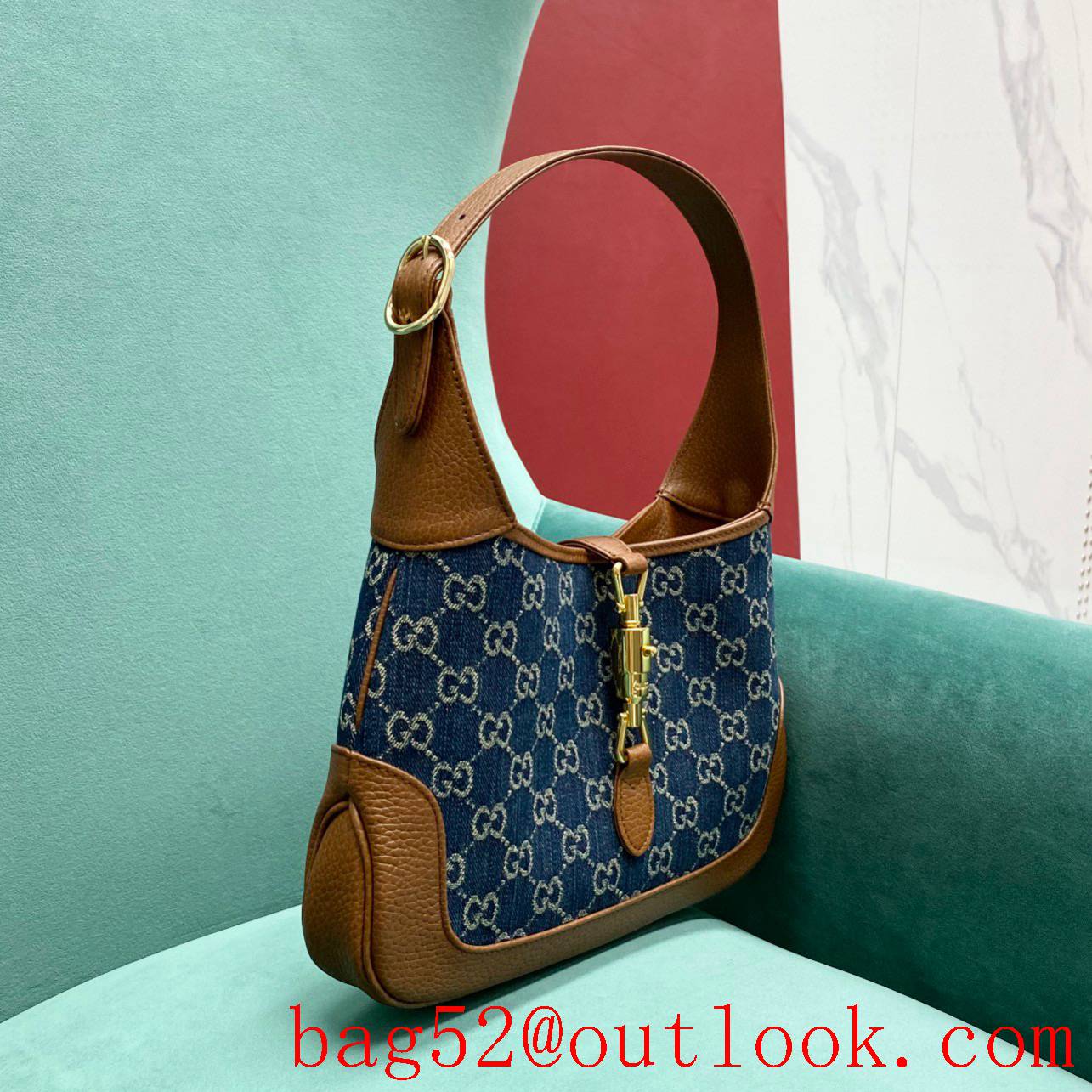 Gucci Jackie 1961 navy blue with red medium shoiulder crossbody handbag