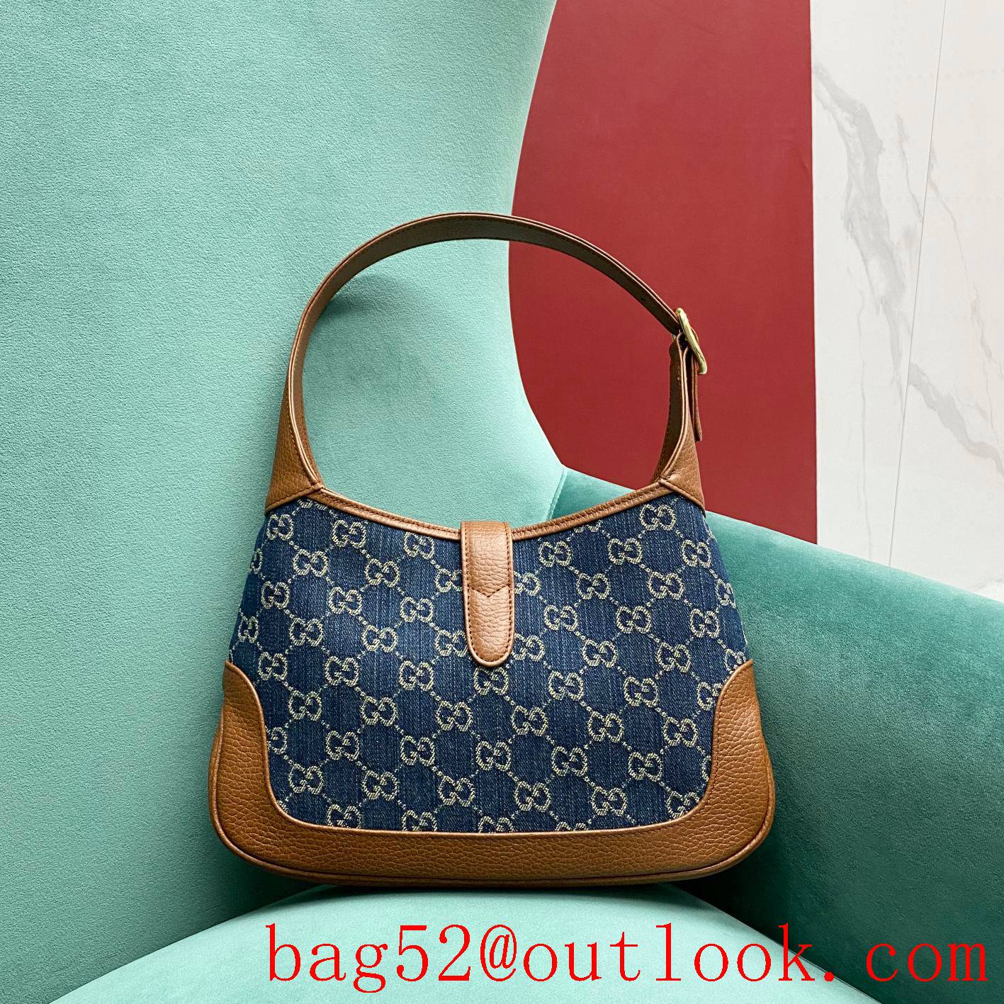 Gucci Jackie 1961 navy blue with red medium shoiulder crossbody handbag