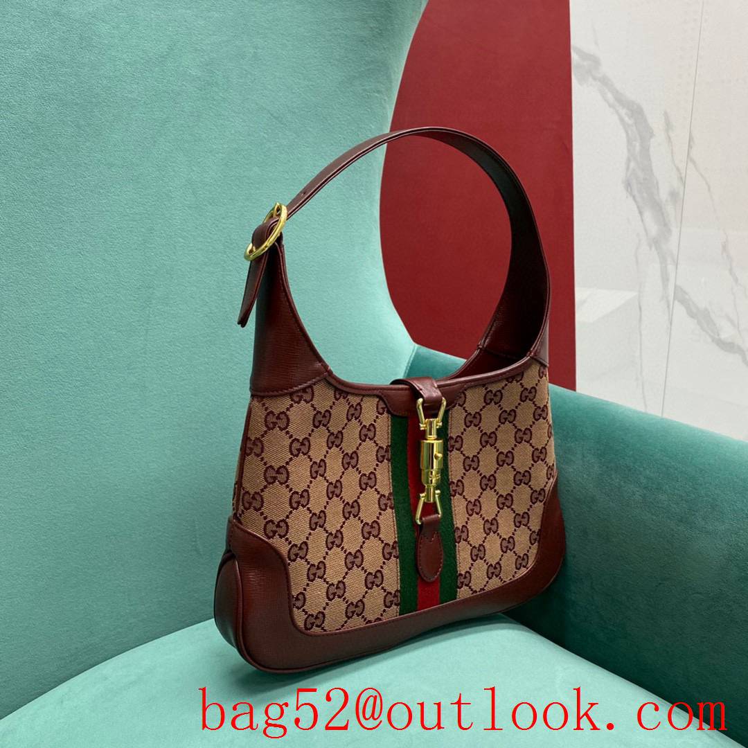 Gucci jackie 1961 burgundy leather trim with gg canvas winered crossbody handbag