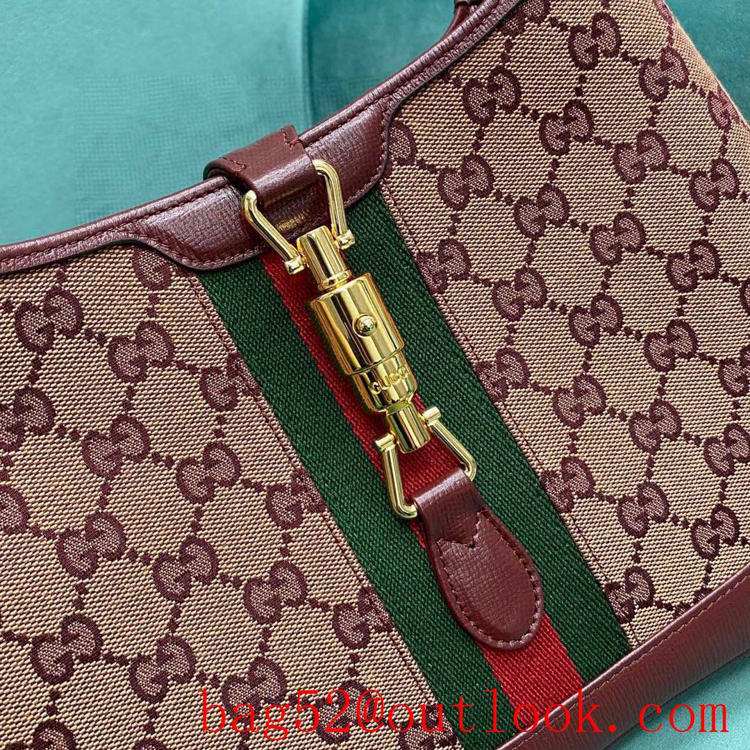 Gucci jackie 1961 burgundy leather trim with gg canvas winered crossbody handbag