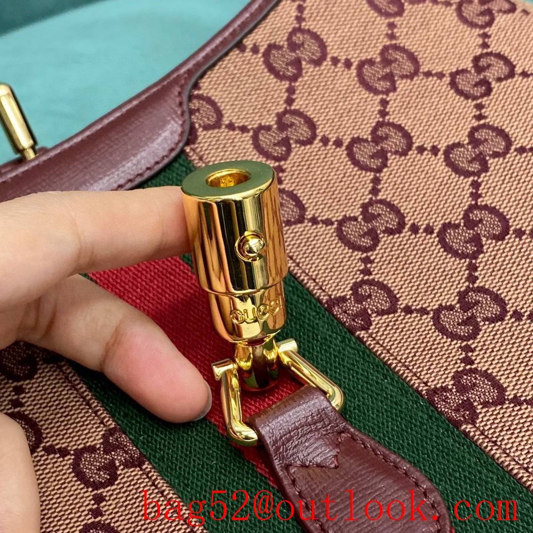 Gucci jackie 1961 burgundy leather trim with gg canvas winered crossbody handbag