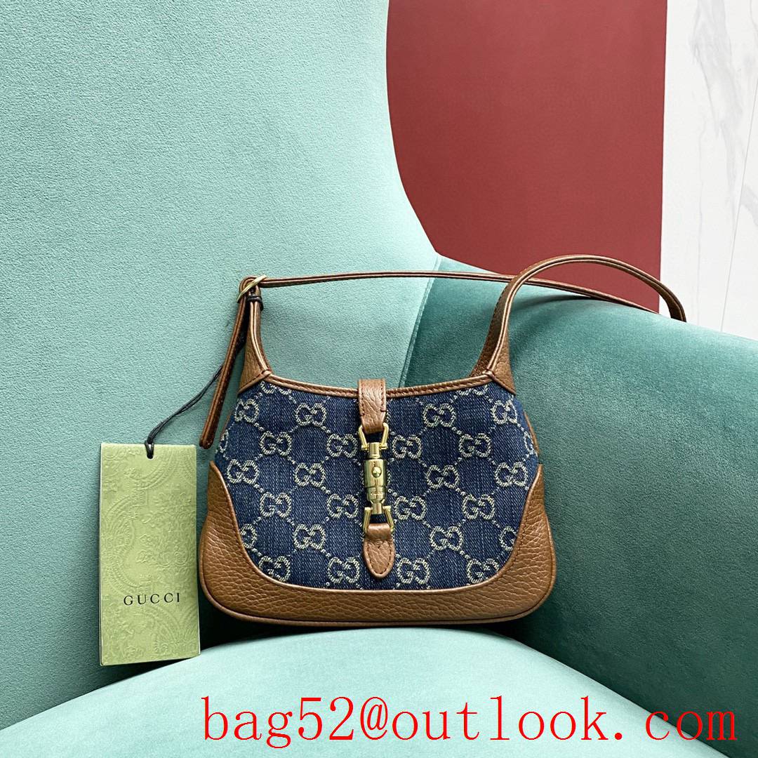 Gucci Jackie 1961 mini denim brown shoulder women's handbag