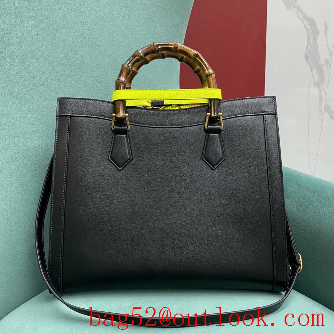 Gucci large Diana Bamboo black tote Detachable neon leather strap handbag