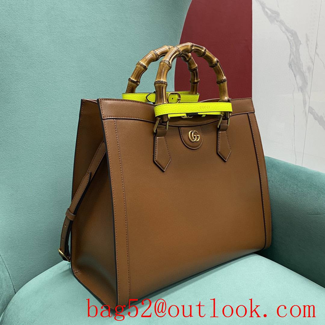 Gucci large Diana Bamboo brown tote Detachable neon leather strap handbag