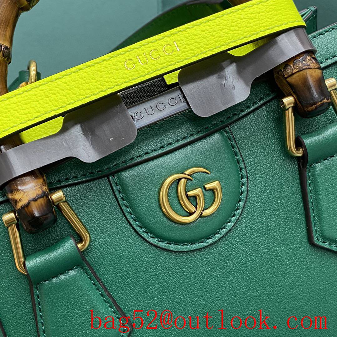 Gucci dark green Diana Bamboo small Fluorescent buckle women's tote handbag