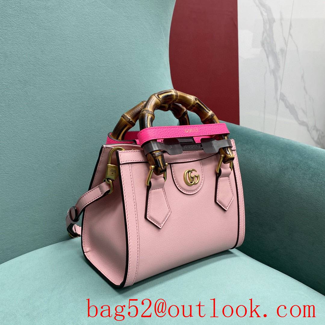 Gucci pink Diana Bamboo small Fluorescent buckle women's tote handbag