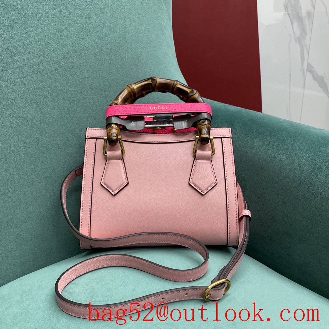 Gucci pink Diana Bamboo small Fluorescent buckle women's tote handbag