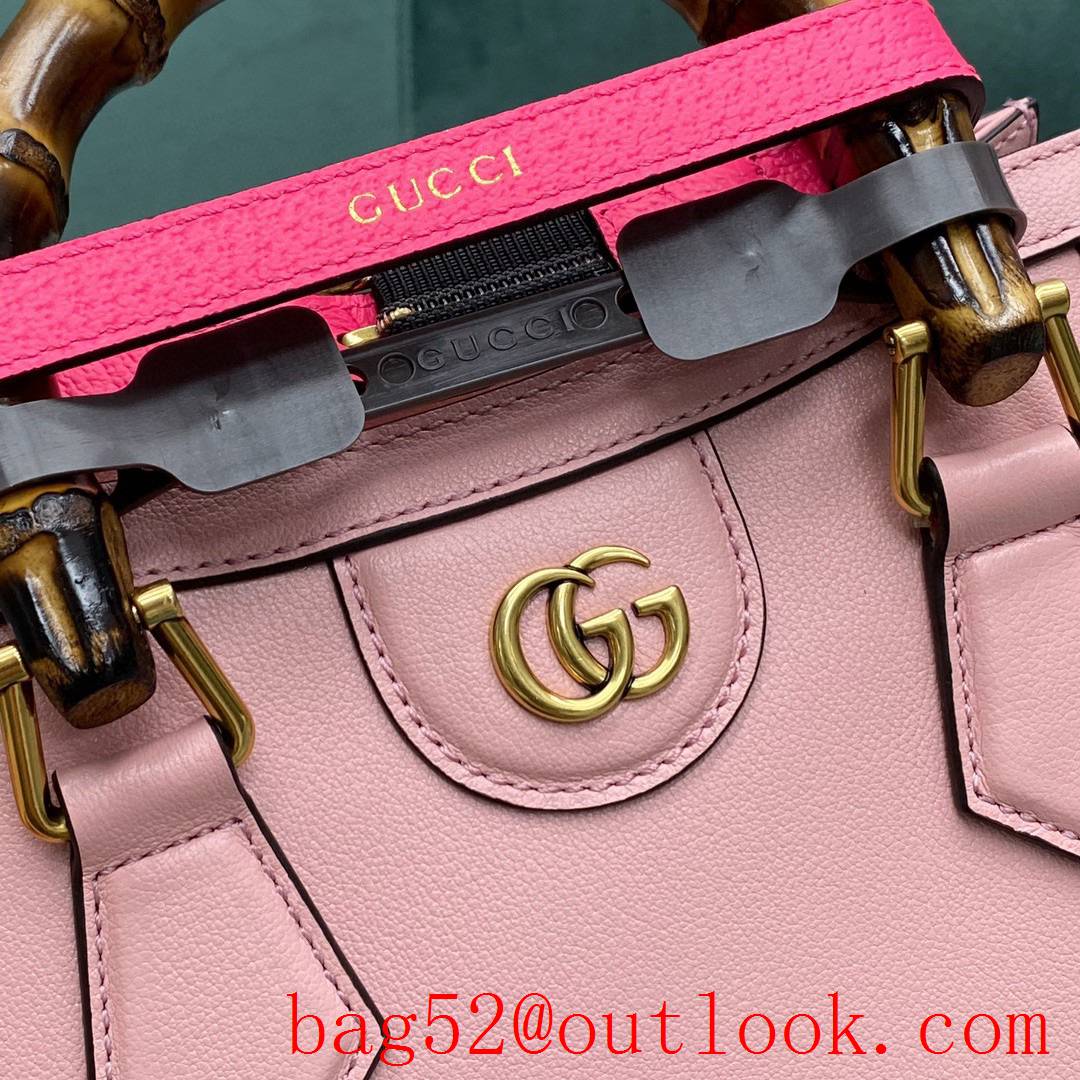 Gucci pink Diana Bamboo small Fluorescent buckle women's tote handbag