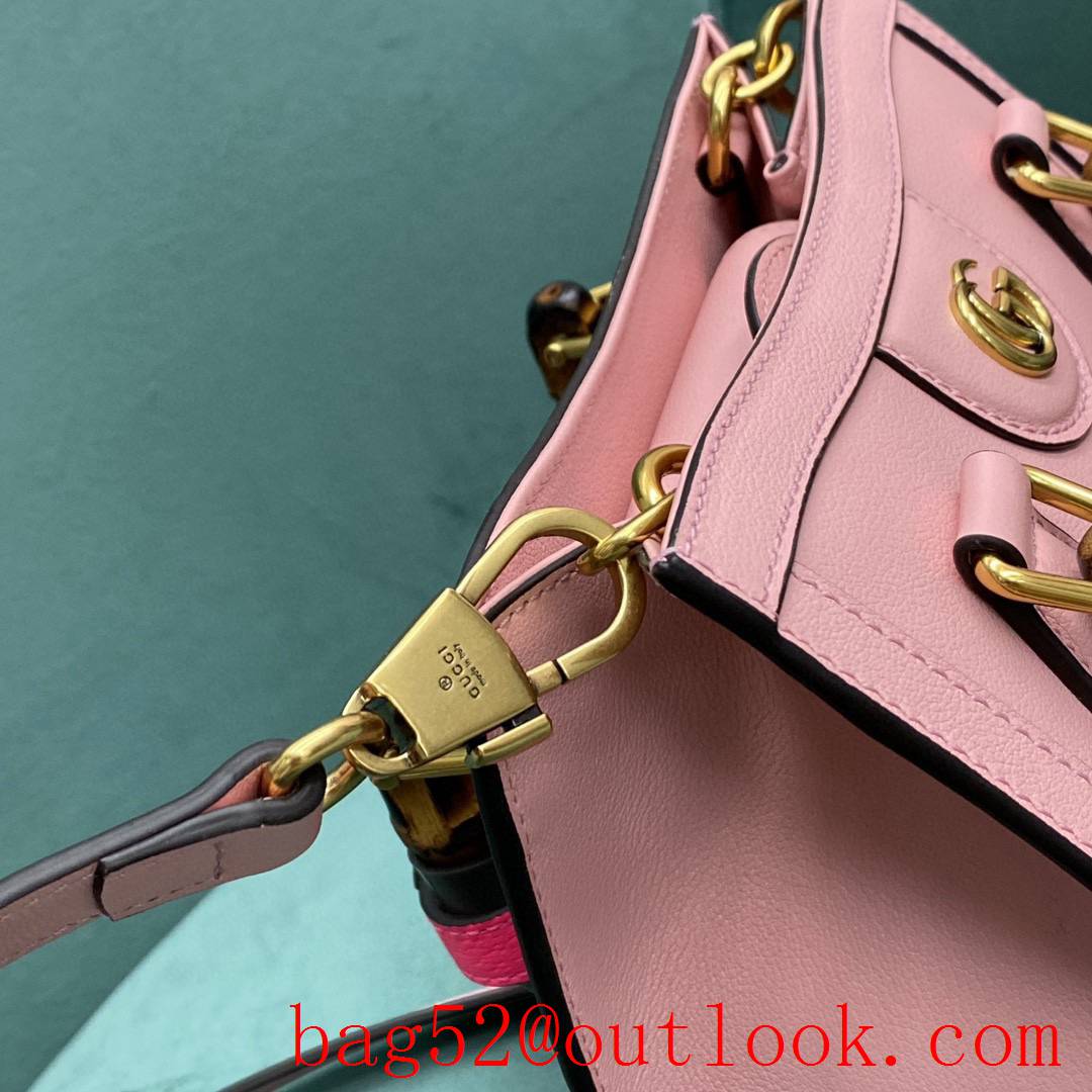 Gucci pink Diana Bamboo small Fluorescent buckle women's tote handbag