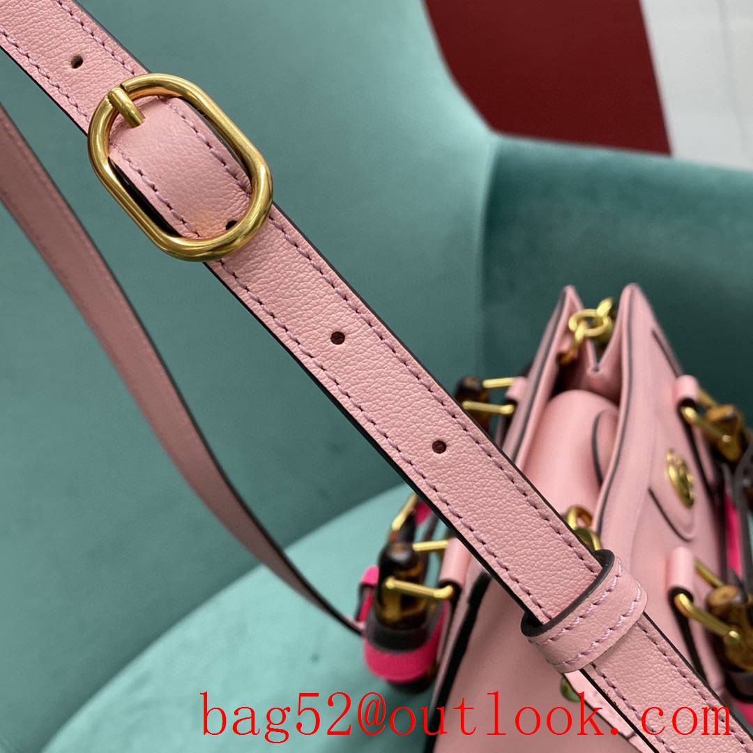 Gucci pink Diana Bamboo small Fluorescent buckle women's tote handbag