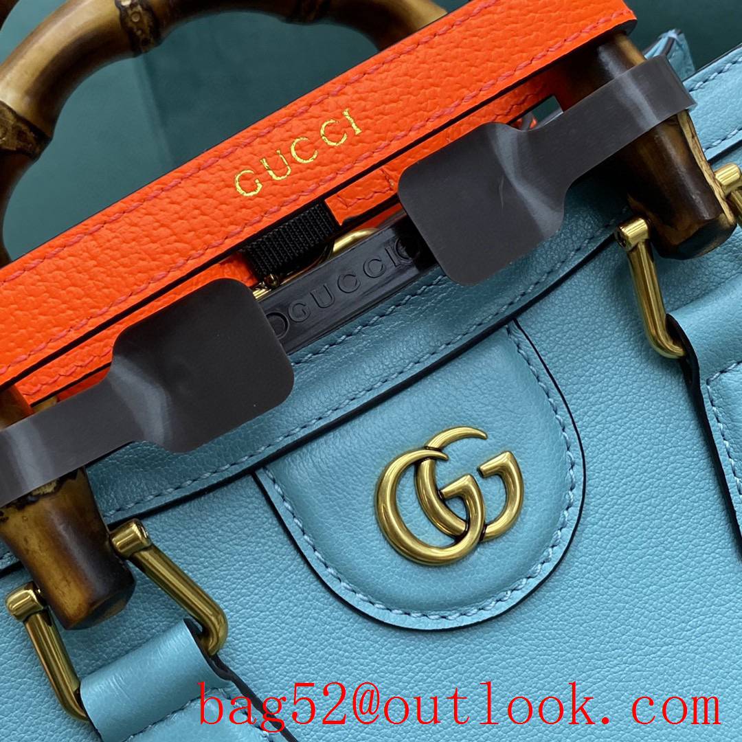 Gucci sky blue Diana Bamboo small Fluorescent buckle women's tote handbag