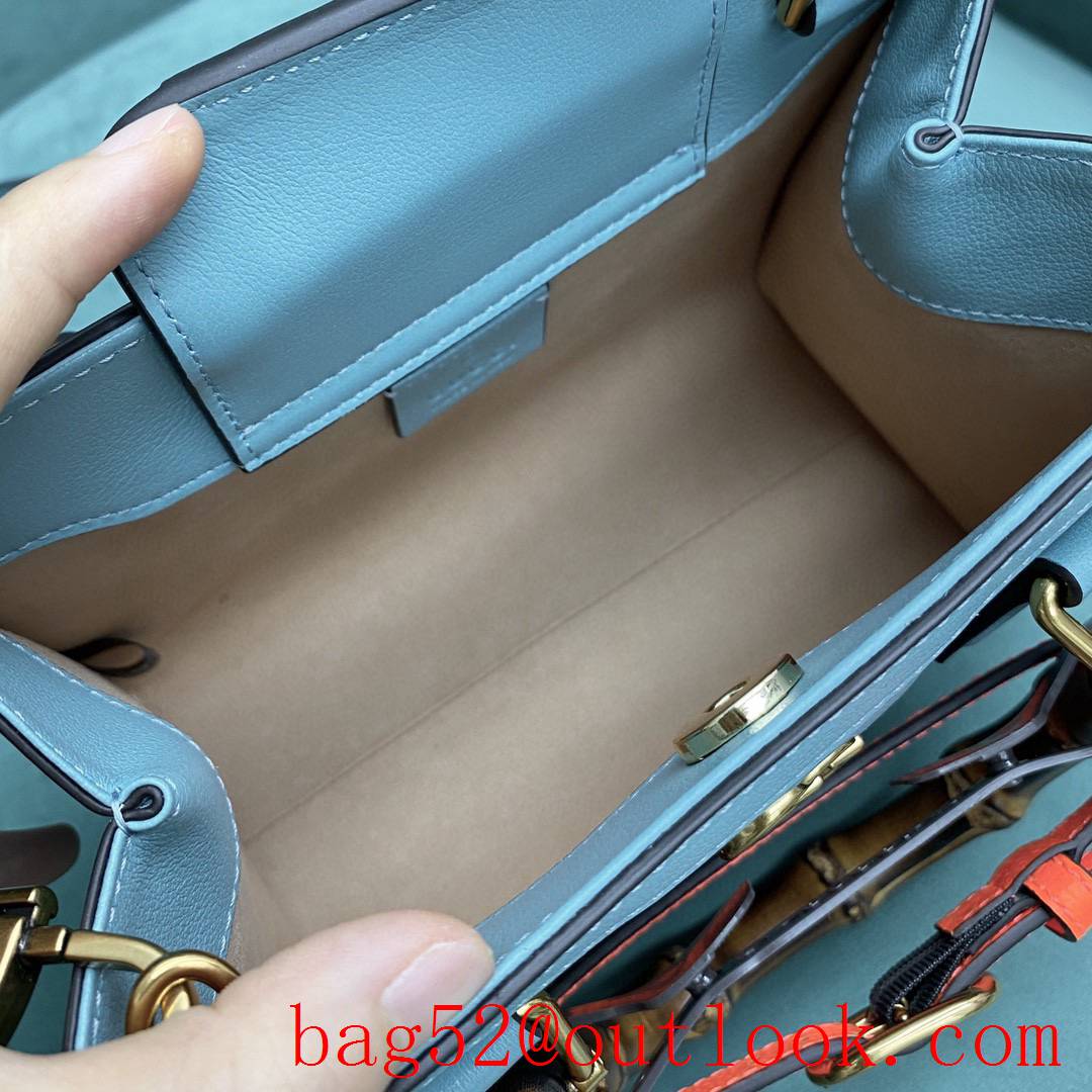 Gucci sky blue Diana Bamboo small Fluorescent buckle women's tote handbag