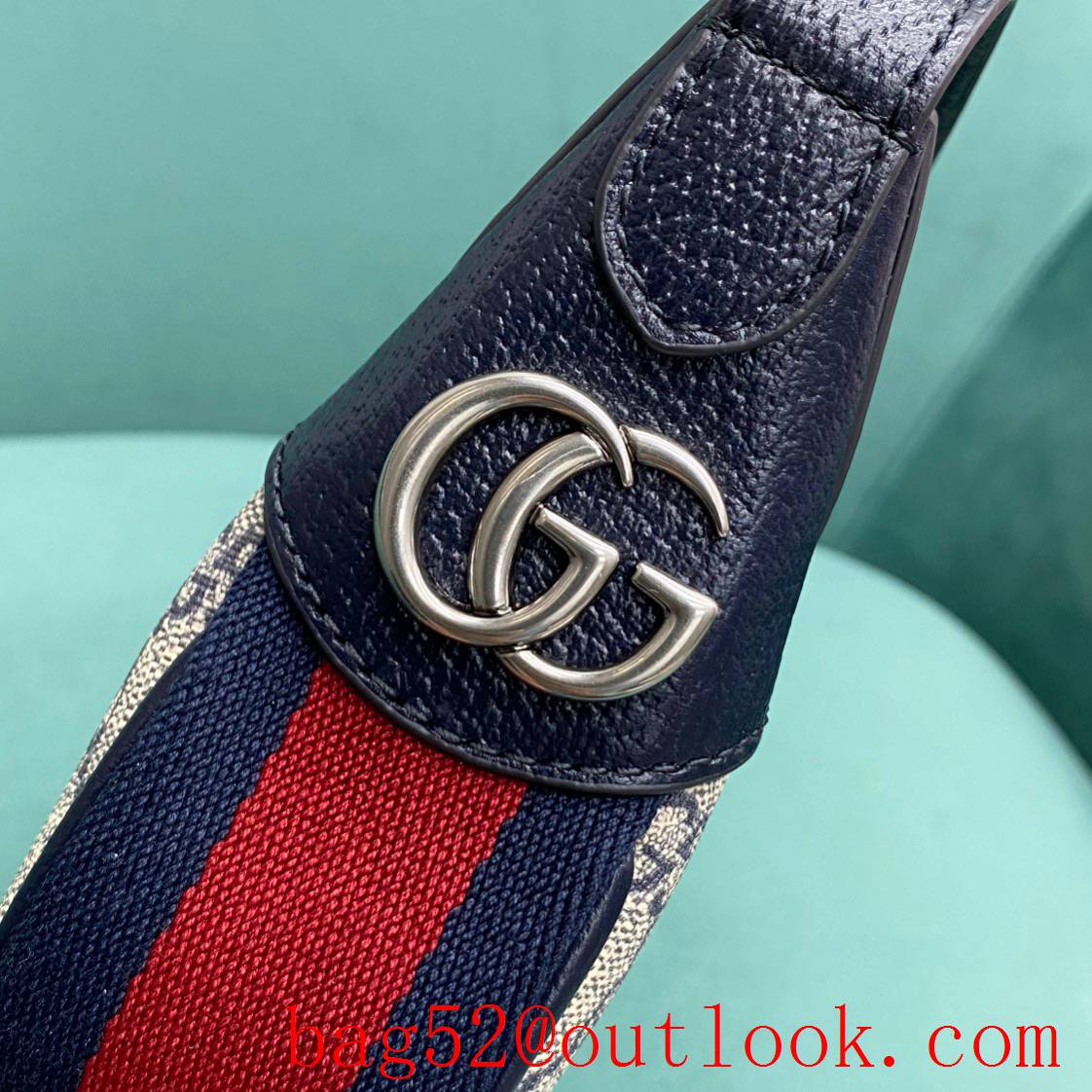 Gucci Classic Double G monogram canvas Ophidia navy blue shoulder handbag