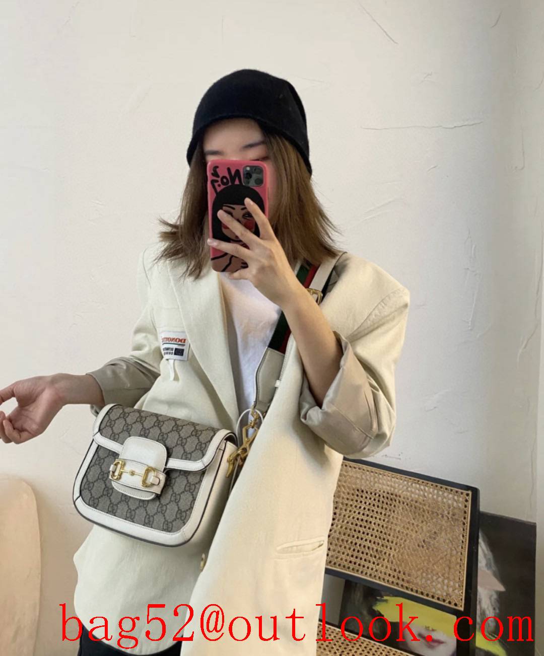 Gucci GG Ophidia imported fireproof and waterproof material Dome shape classic double G collocation cream shoulder handbag