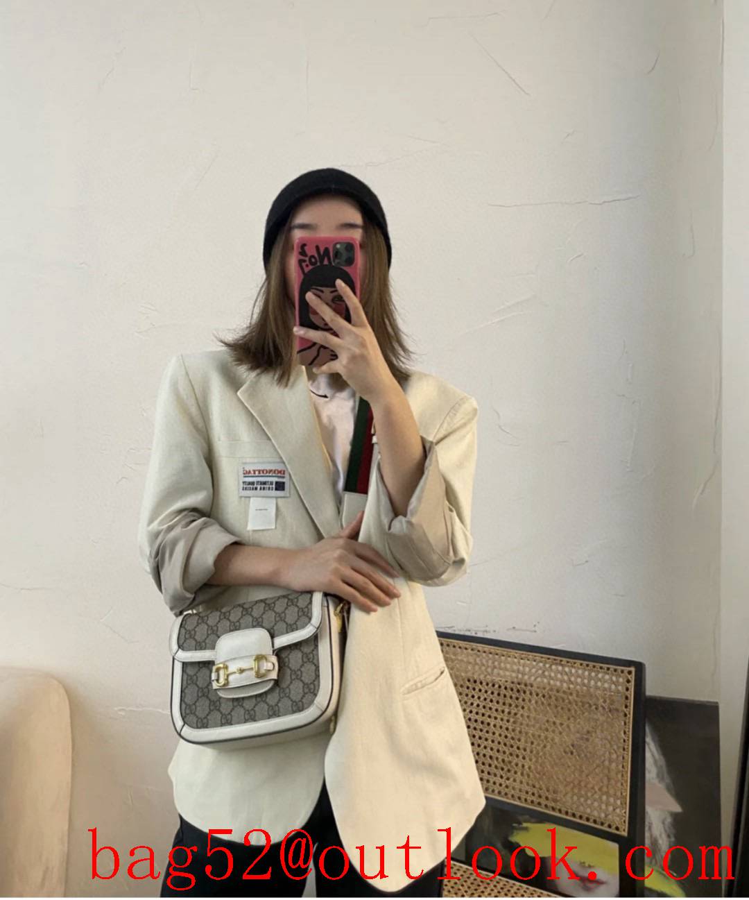 Gucci GG Ophidia imported fireproof and waterproof material Dome shape classic double G collocation cream shoulder handbag