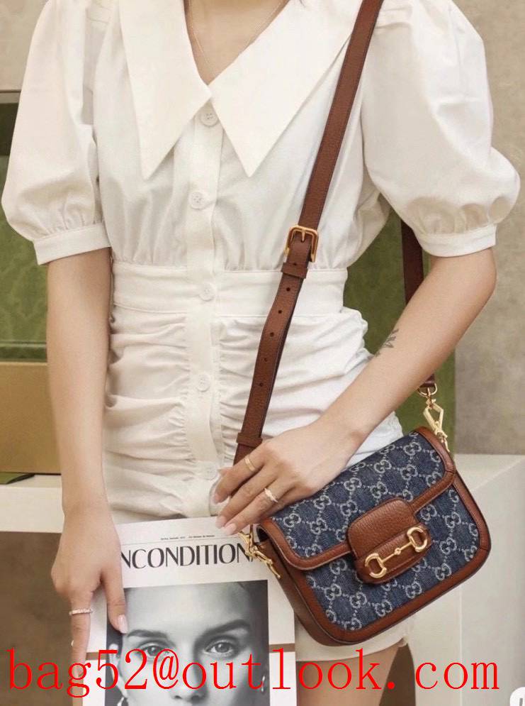 Gucci GG Ophidia imported fireproof and waterproof material Dome shape classic double G collocation deminblue shoulder handbag