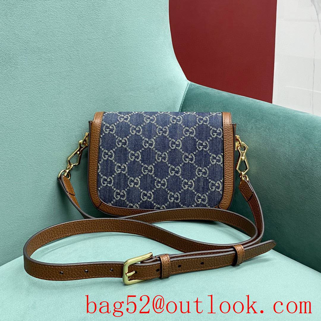 Gucci GG Ophidia imported fireproof and waterproof material Dome shape classic double G collocation deminblue shoulder handbag