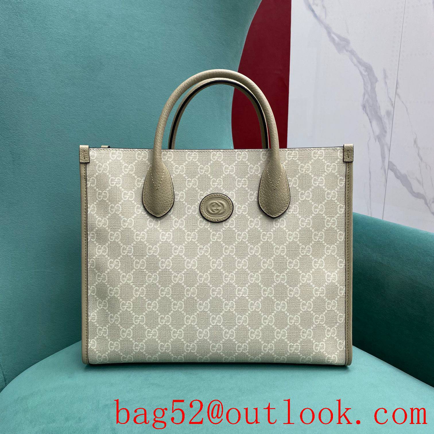 Gucci brown with PVC old flower material retro white tote handbag