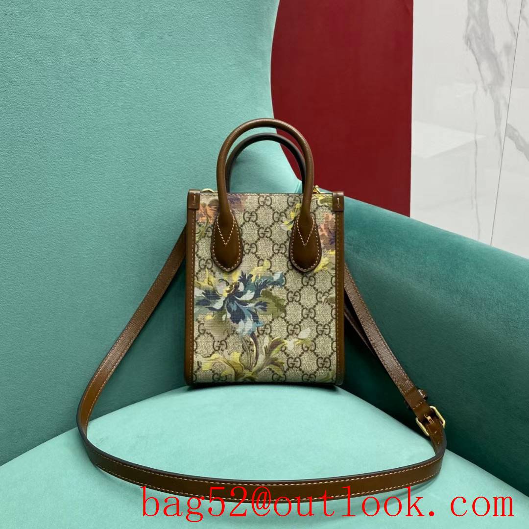Gucci vertical brown with flower tote shoulder women's handbag