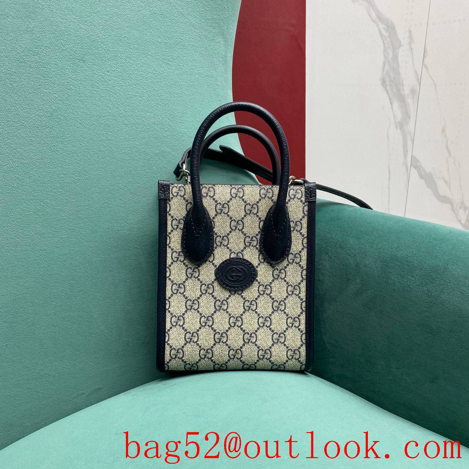 Gucci vertical navy blue tote shoulder women's handbag