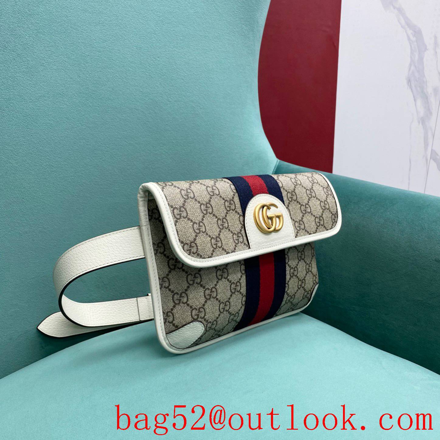 Gucci cream double Metal buckle logo GG women's crossbody handbag