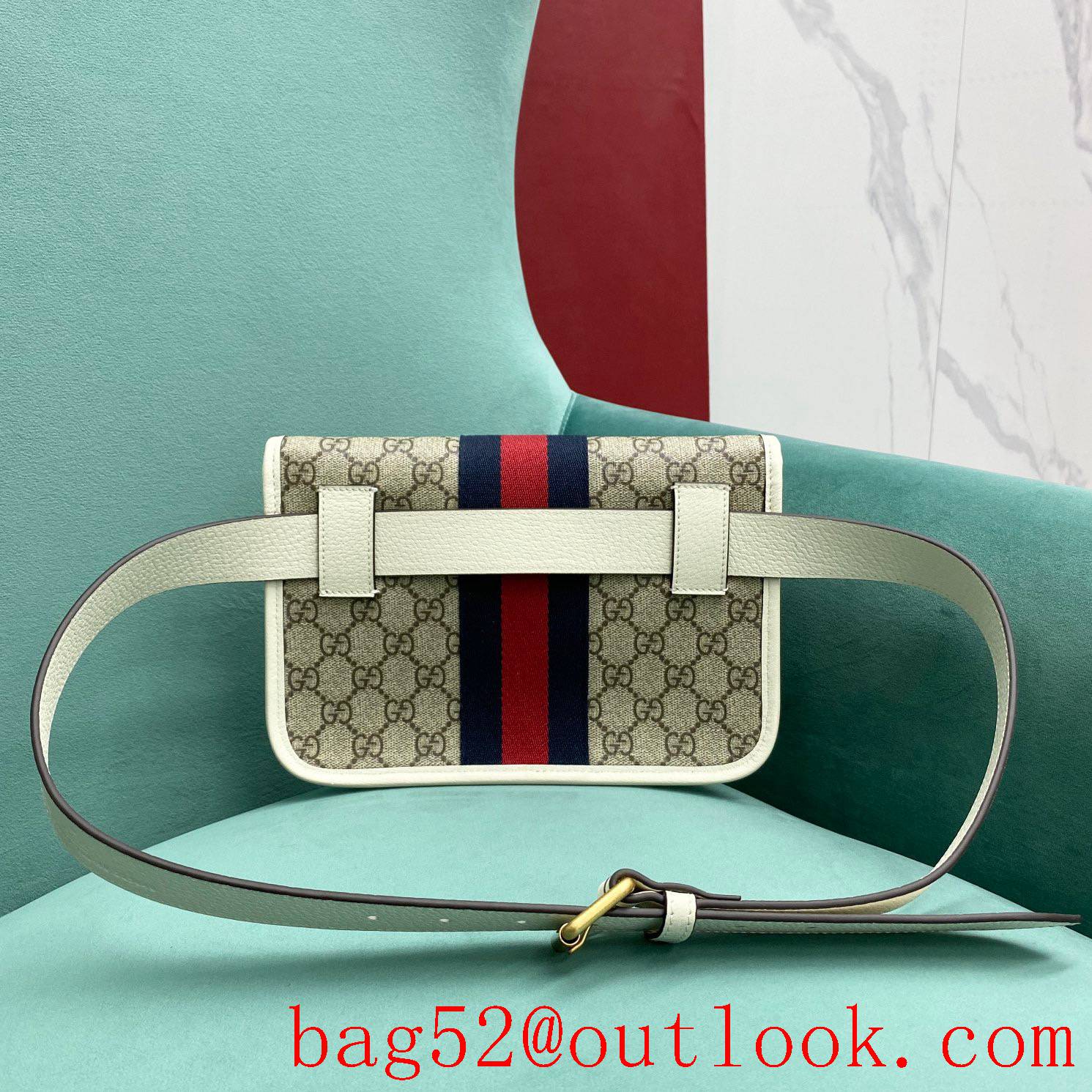 Gucci cream double Metal buckle logo GG women's crossbody handbag