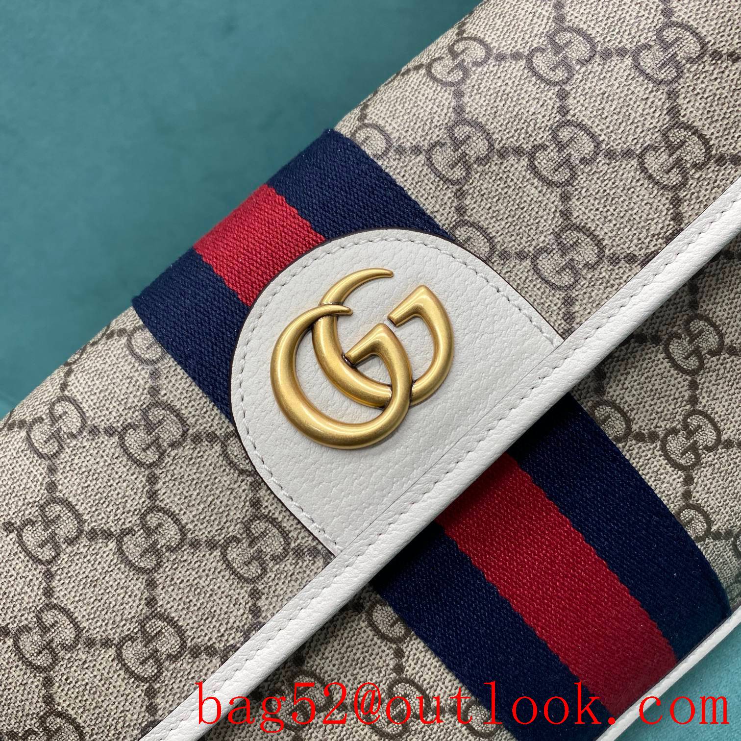 Gucci cream double Metal buckle logo GG women's crossbody handbag