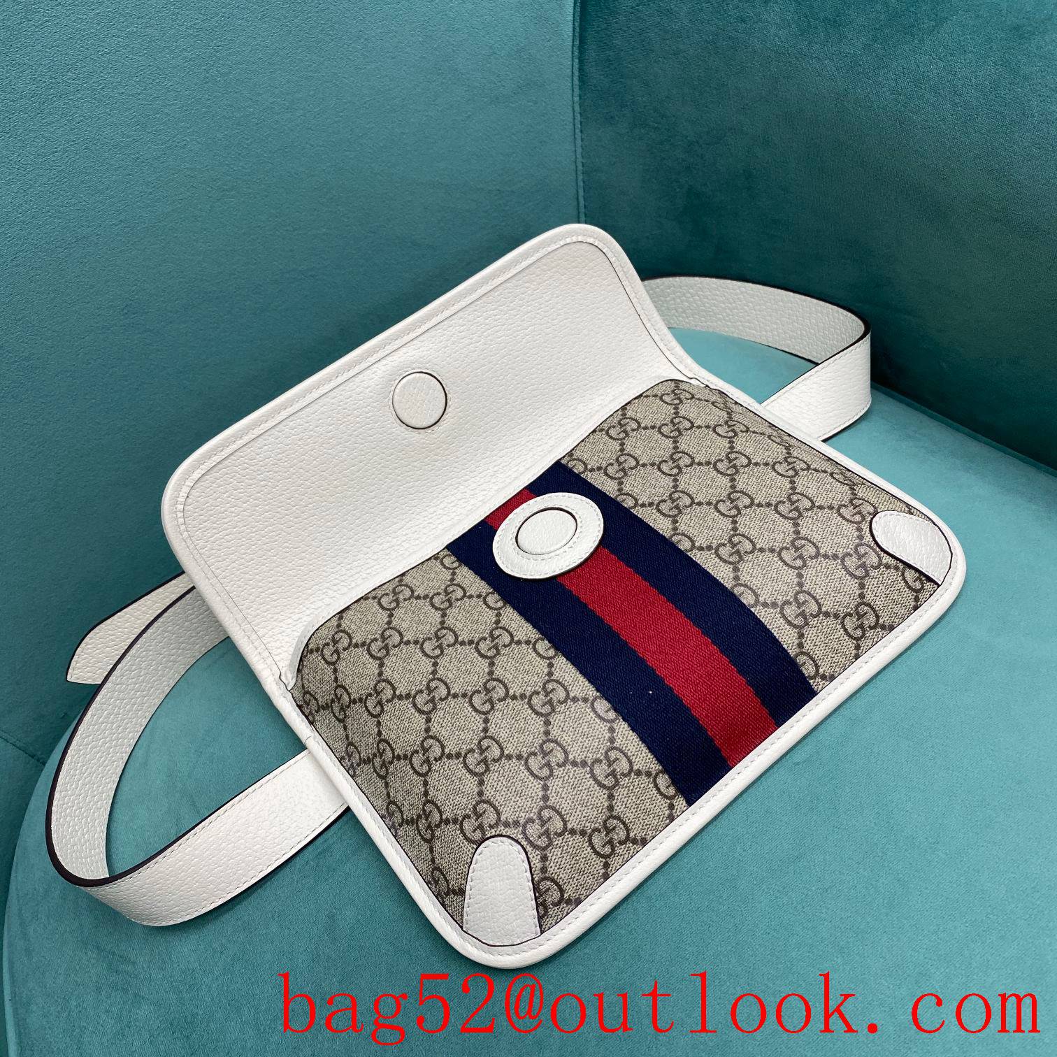 Gucci cream double Metal buckle logo GG women's crossbody handbag