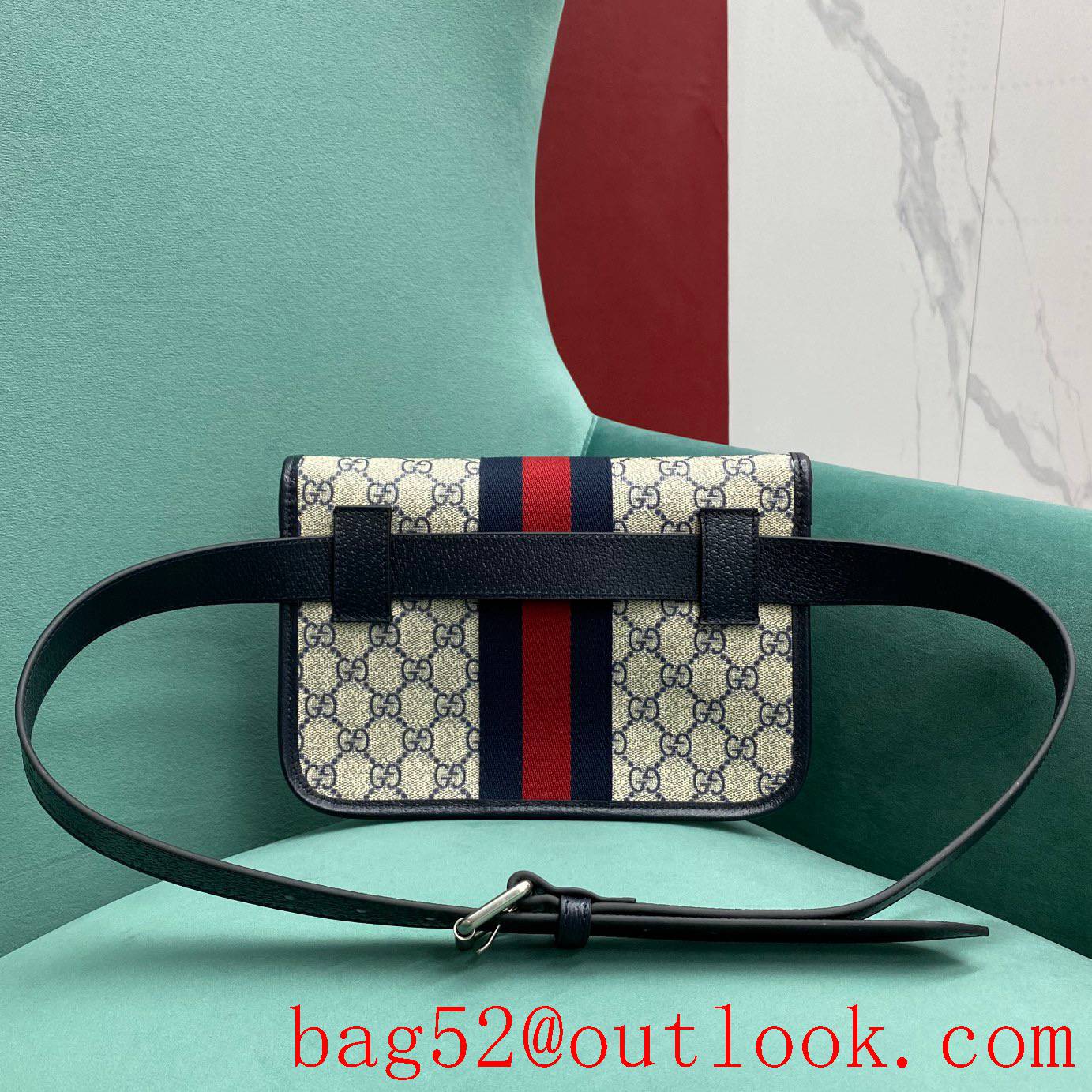 Gucci navyblue double Metal buckle logo GG women's crossbody handbag