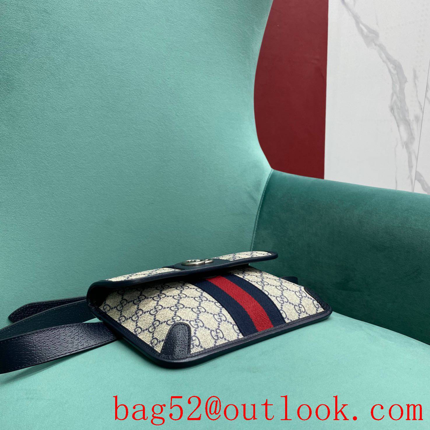 Gucci navyblue double Metal buckle logo GG women's crossbody handbag