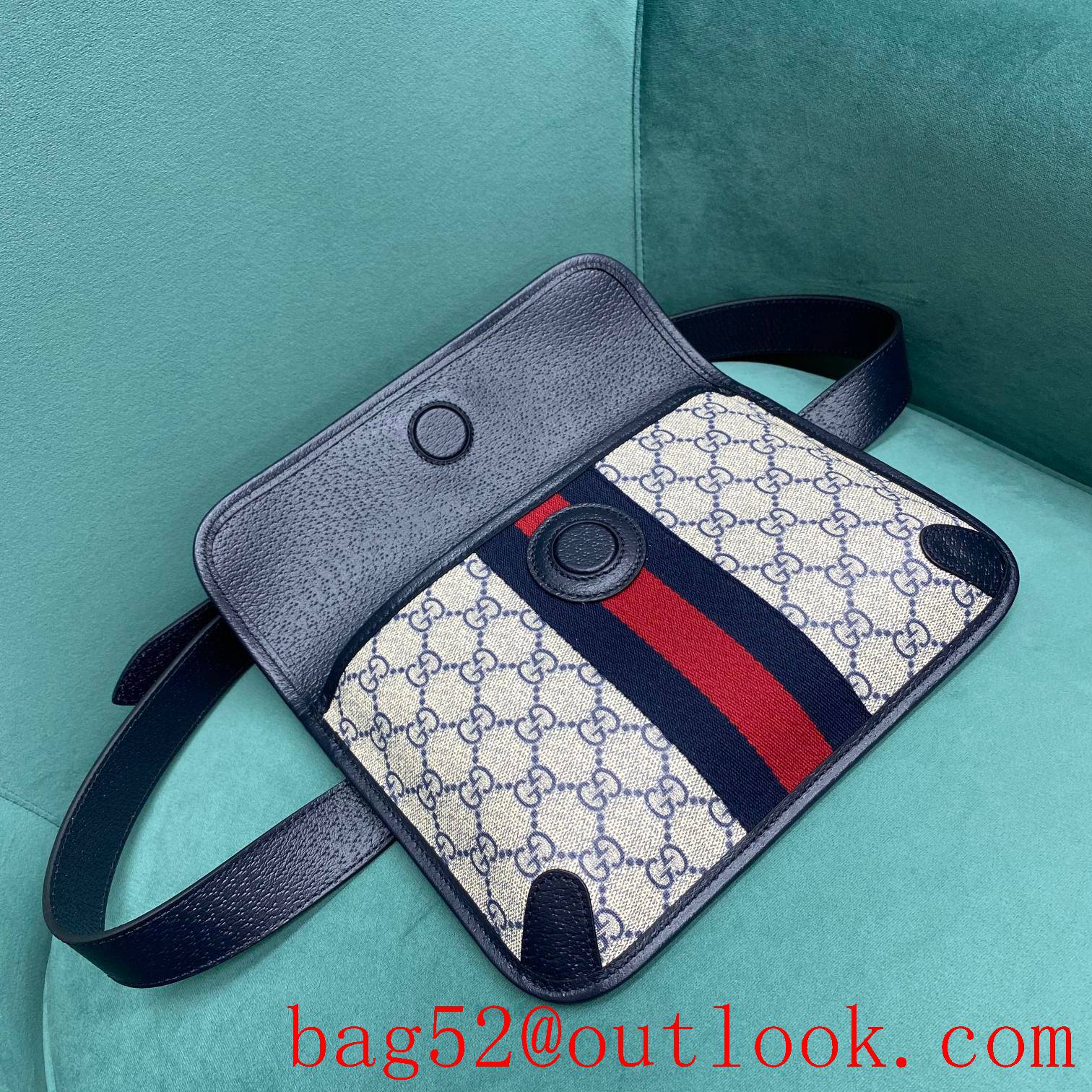 Gucci navyblue double Metal buckle logo GG women's crossbody handbag