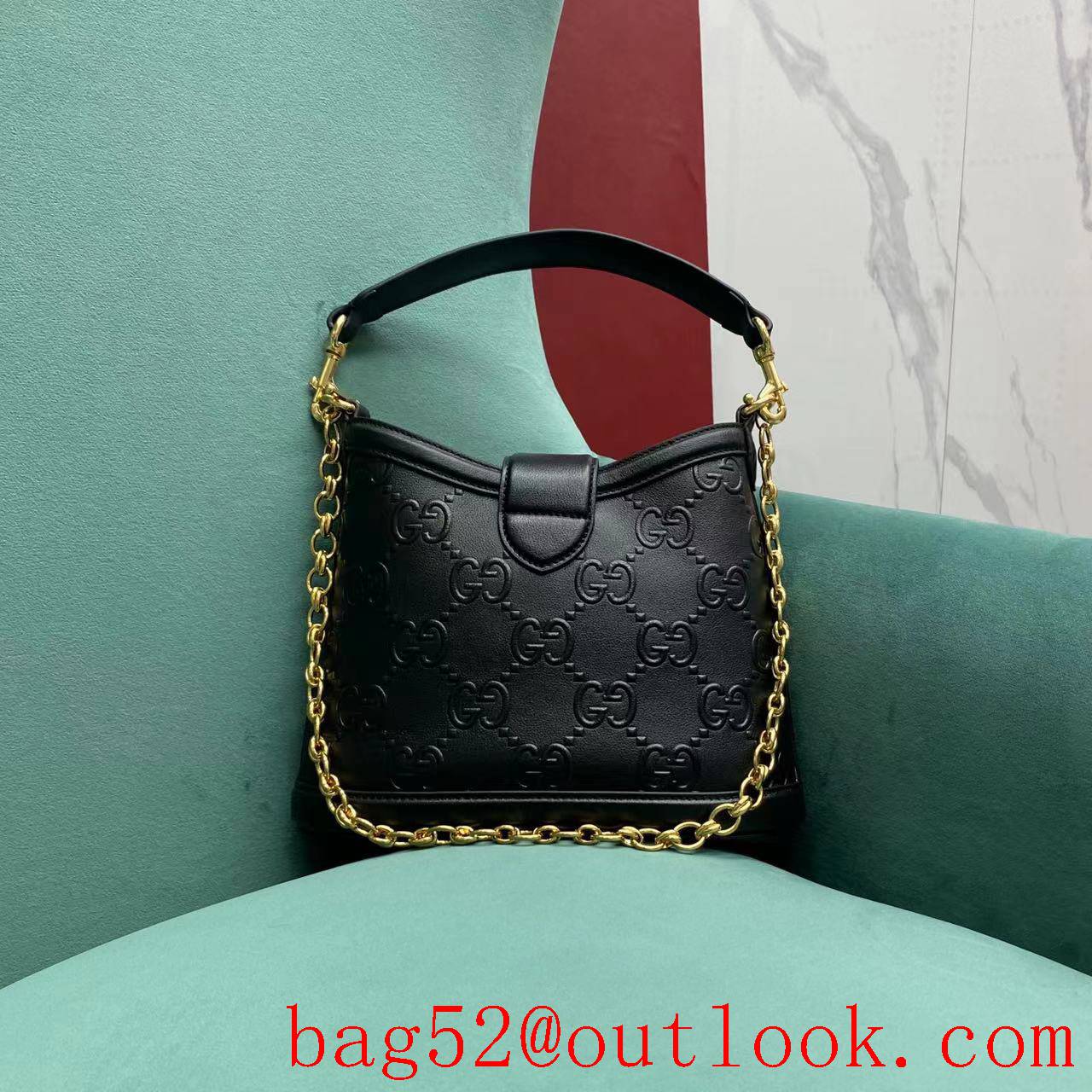 Gucci Square Buckle Bag GG Pattern black shoulder handbag