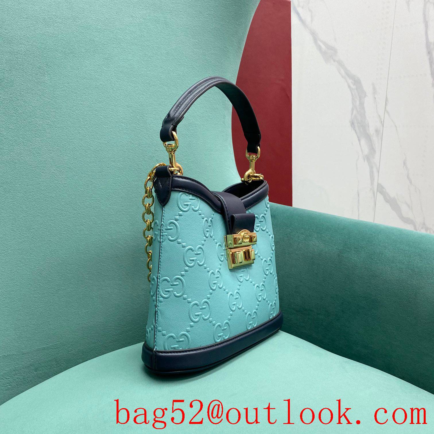 Gucci Square Buckle Bag GG Pattern sky blue shoulder handbag