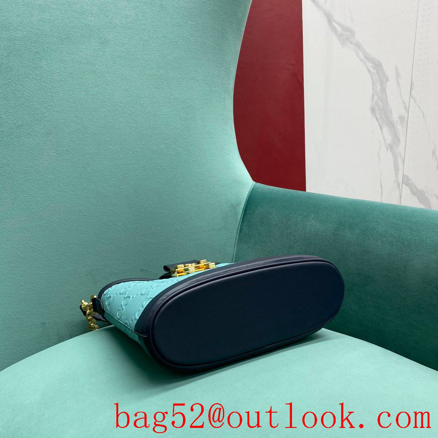 Gucci Square Buckle Bag GG Pattern sky blue shoulder handbag